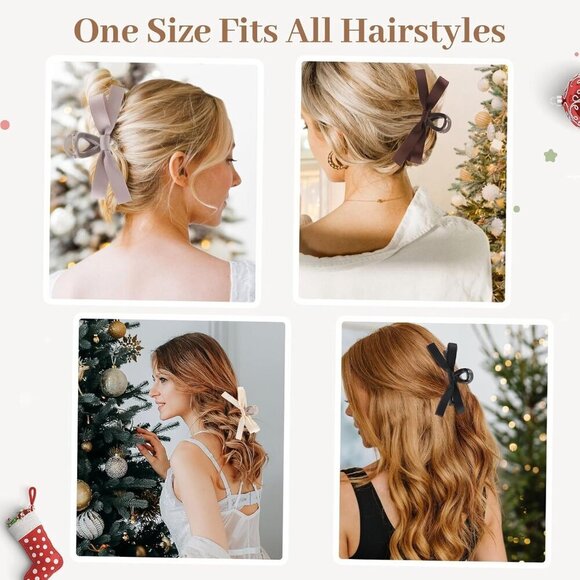6 PCS Satin Bow Hair Clips Non-Slip for Women Girls Weddings Bridesmaids